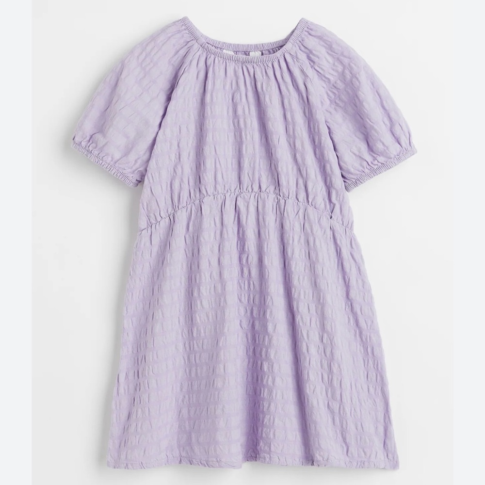 H&M Girl Pastel Purple Puff Sleeve Seersucker Dress